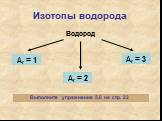 Изотопы водорода Водород Аr = 1 Аr = 2 Аr = 3. Выполните упражнение 5,6 на стр. 23