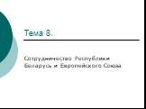 Тема 8. Сотрудничество Республики Беларусь и Европейского Союза