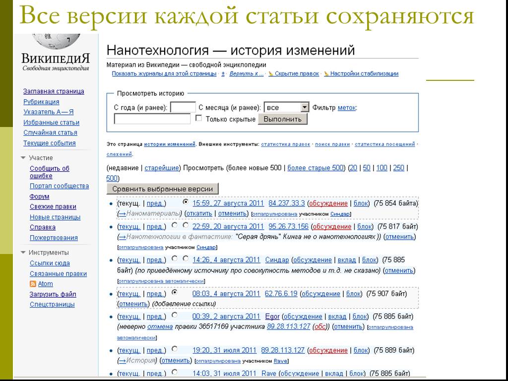 Найти сохраненные статьи. Все версии каждой статьи сохраняются. Википедия свободная энциклопедия. Изменения в Википедии. Как Википедия.