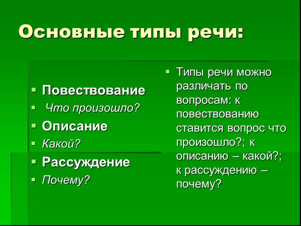 Тип текста повествование. Типы речи. Основные типы речи. Тип речи повествование.