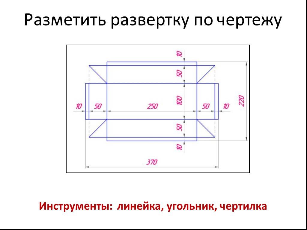 Длина развертки на чертеже