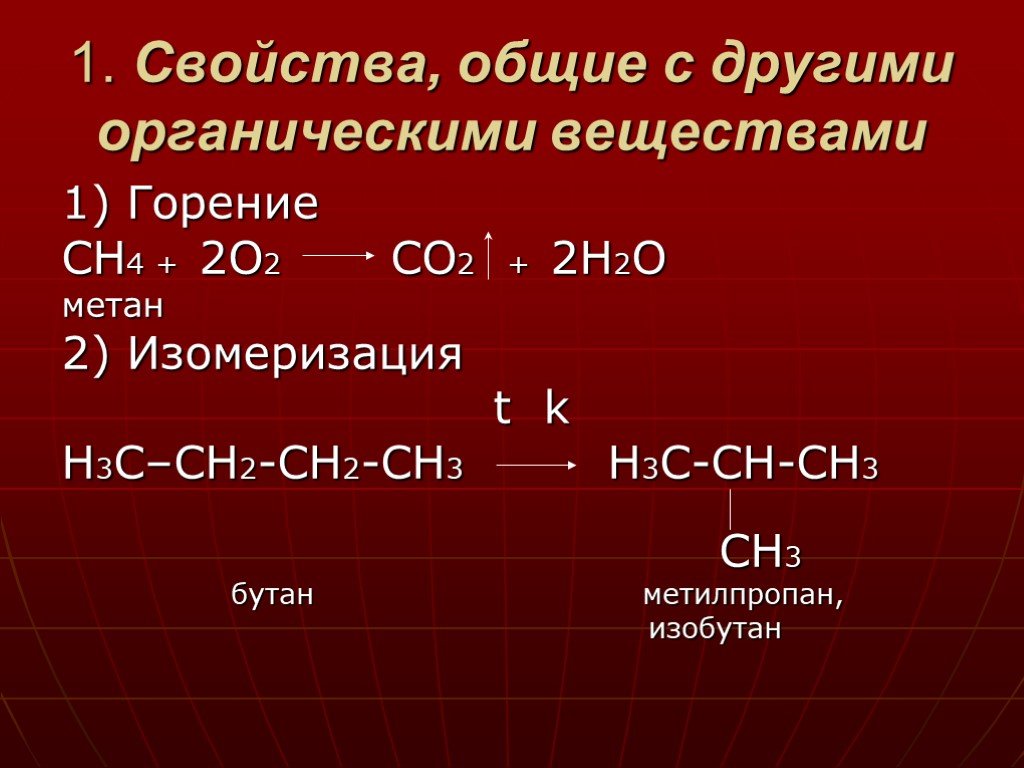 Общие формулы горения. Горение co2 h2o. Получение co и h2 из метана. Реакция горения изобутана. Окисление 2 метил пропана.