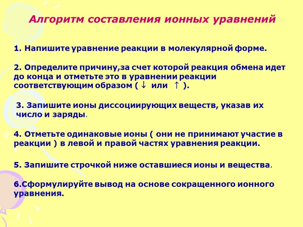 Формах ионной напишите. Алгоритм составления ионно – молекулярного уравнения реакции. Алгоритм составления уравнений реакций ионного обмена. Алгоритм составления ионных реакций. Алгоритм составления ионных уравнений.