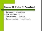 Модель 4С (Роберт Ф. Лотерборн). Consumer – потребитель Cost — стоимость Convenience — удобство Communication — коммуникации