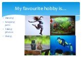 Dancing Keeping pets Taking photos Diving. My favourite hobby is…