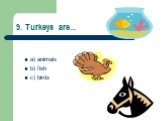 9. Turkeys are... a) animals b) fish c) birds