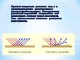 Неровная поверхность рассеивает свет, т. к. отражающие участки ориентированы в пространстве беспорядочно. Благодаря этому рассеянный шероховатой поверхностью свет можно видеть отовсюду (экран кинотеатров). Такое отражение света называется рассеянным (диффузным).