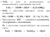 ТеО2 в воде не растворяется, но взаимодействует с растворами щелочей: ТеО2 + 2КОН + 2Н2О = К2[Те(ОH)6] РоО2 с щелочами реагирует только при сплавлении ЭО2 + КОН = К2ЭО3 + Н2О (Э = Se, Te, Po) Производные ЭО32- — называются селенитами, теллуритами и полонитами. Po с кислотами взаимодействует как осно