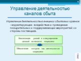 Управление деятельностью каналов сбыта. Управление деятельностью внешних сбытовых органов - корректирующее воздействие и проведение поощрительных и поддерживающих мероприятий со стороны поставщика. Компенсация усилий и стимулирование деловой активности посредника. Обеспечение контроля над деятельнос