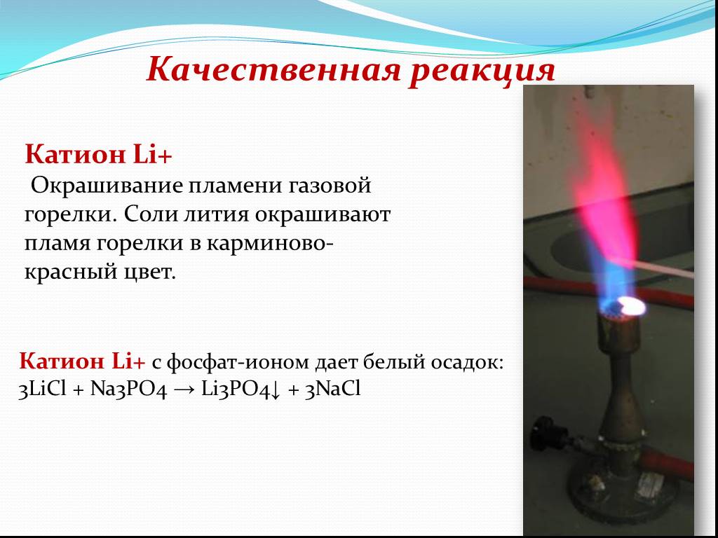 Сгорание лития реакция. Качественные реакции на катион лития.