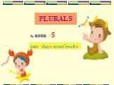 PLURALS noun +S cats	days	roses	books