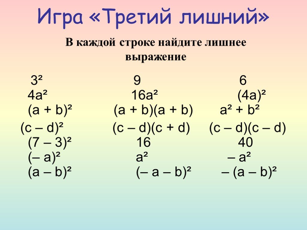 Квадрат суммы и разности 4 3. Квадрат суммы и разности двух выражений. Квадрат суммы и квадрат разности двух выражений 7 класс. Алгебра 7 класс квадрат суммы и квадрат разности двух выражений. Сумма квадратов.