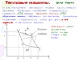 Цикл Карно. из всех периодически действующих тепловых машин, имеющих одинаковые температуры нагревателей и холодильников, наибольшим КПД обладают обратимые машины. КПД обратимых машин, работающих при одинаковых температурах нагревателей и холодильников, равны друг другу и не зависят от конструкции м