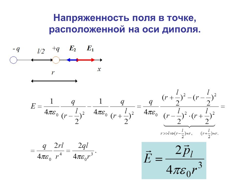 Напряженность поля в точке. Напряженность электрического поля диполя. Как найти напряженность электрического поля в точке. Напряженность электрического поля диполя формула. Напряженность поля точечного диполя вывод формулы.