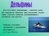 Для получения информации о наличии рыбы или предметов афалина (вид дельфина) издаёт серии коротких сигналов, воспринимаемых человеком как щелчки. Пределы слухового восприятия у дельфинов простираются от 75 до 180 кГц. Дельфины