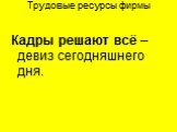 Трудовые ресурсы фирмы. Кадры решают всё – девиз сегодняшнего дня.