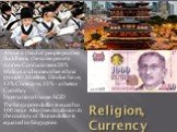 Religion, Currency. About a third of people profess Buddhism, the same percent confess Confucianism 20% Malays and some other ethnic groups - Muslims, Hindus have, 13% Christians, 15% - atheists. Currency International name: SGD The Singapore dollar is equal to 100 cents. Also free circulation in th