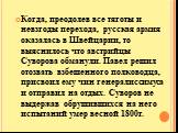 Когда, преодолев все тяготы и невзгоды перехода, русская армия оказалась в Швейцарии, то выяснилось что австрийцы Суворова обманули. Павел решил отозвать взбешенного полководца, присвоил ему чин генералиссимуса и отправил на отдых. Суворов не выдержав обрушившихся на него испытаний умер весной 1800г