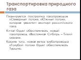 Планируется постройка газопроводов «Северный поток», «Южный поток», которая увеличит экспорт российского газа. Китай будет обеспечивать новый газопровод «Восточная Сибирь – Тихий океан». Кроме того, новая ветка трубопровода «Голубой поток» будет обеспечивать Турцию.