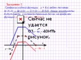 Задание 1. График исходной функции у = f(x) задан точками А(-5;-3) → В(-2;3) → С(1;3) → Д(5;0). Какие координаты будут иметь соответственные точки на графиках функций у = f(x)+3 и у = f(x)─2