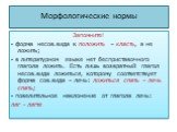 Запомните! ▪ форма несов.вида к положить – класть, а не ложить; ▪ в литературном языке нет бесприставочного глагола ложить. Есть лишь возвратный глагол несов.вида ложиться, которому соответствует форма сов.вида – лечь: ложиться спать – лечь спать; ▪ повелительное наклонение от глагола лечь: ляг - ля