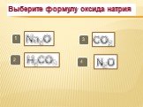 Выберите формулу оксида натрия. 1 2 4 Н2СО3 СО2 N2О Na2О