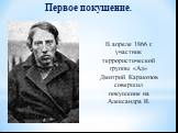 Первое покушение. В апреле 1866 г. участник террористической группы «Ад» Дмитрий Каракозов совершил покушение на Александра II.