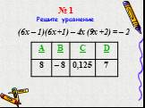 № 1 Решите уравнение. (6x – 1)(6x +1) – 4x (9x +2) = – 2