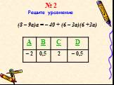 № 2 Решите уравнение. (8 – 9a)a = – 40 + (6 – 3a)(6 +3a)