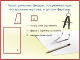 Геометрические фигуры, полученные при построении чертежа, и детали фартука. 1 2 3. 1 – нагрудник (трапеция). 2 – фартук (прямоугольник). 3 – карман (квадрат)
