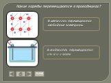 Какие заряды перемещаются в проводниках? В металлах перемещаются свободные электроны. В жидкостях перемещаются «+» и «-» ионы