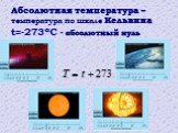 Абсолютная температура – температура по шкале Кельвина t=-273C - абсолютный нуль