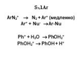 SN1Ar. ArN2+  N2 + Ar+ (медленно) Ar+ + Nu-  Ar-Nu Ph+ + H2O  PhOH2+ PhOH2+  PhOH + H+