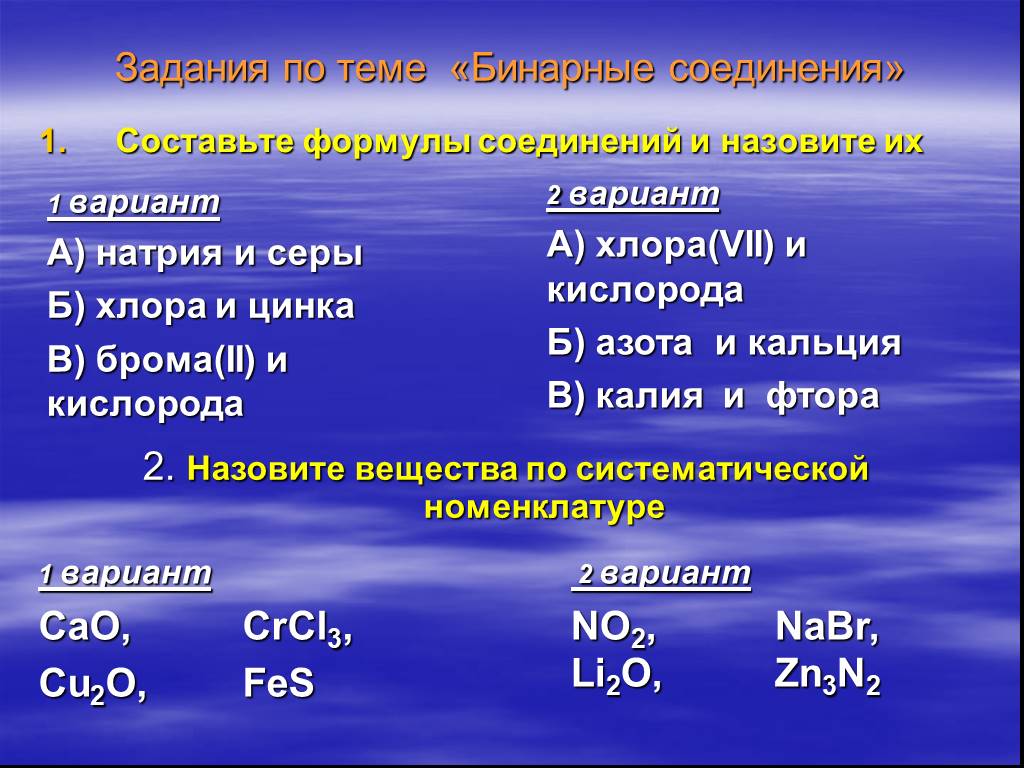 Составьте формулы соединений серы с алюминием. Соединения кислорода. Бинарные соединения. Бинарные кислородные соединения. Бинарные соединения хлора.