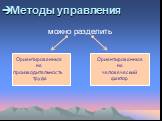 Методы управления. можно разделить. Ориентированные на производительность труда. Ориентированные на человеческий фактор