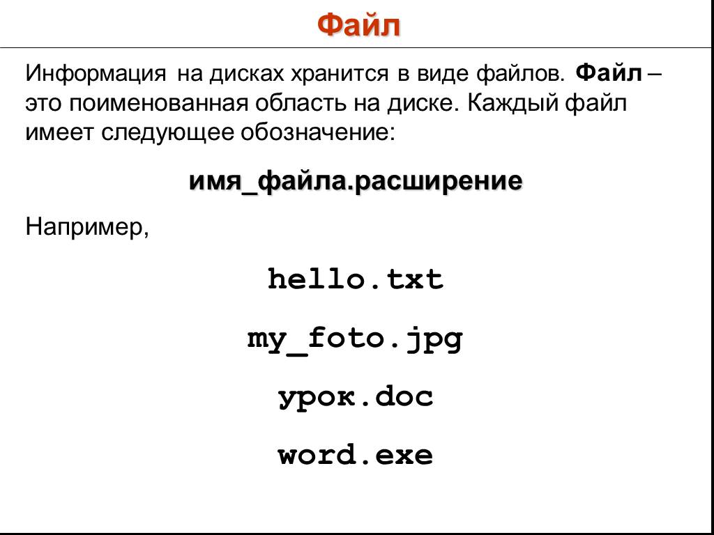 Файл фрагмент. Информация о файле. Обозначение файлов. Файл имеет:. Каждый файл имеет.