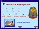 Египетская нумерация. 1 10 100 1000 10000 100000 1000000 10000000 5000 лет тому назад