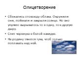 Сбежались отовсюду облака. Окружили они, поймали и закрыли солнце. Но оно упрямо вырывалось то в одну, то в другую дыру. Спит черемуха в белой накидке. На родину тянется туча, чтоб только поплакать над ней.