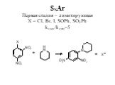 SNAr Первая стадия – лимитирующая X = Cl, Br, I, SOPh, SO2Ph kmax/kmin=5