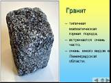 Гранит. типичная магматическая горная порода; встречается очень часто; очень много видов в Ленинградской области.