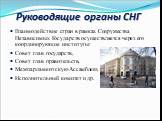 Руководящие органы СНГ. Взаимодействие стран в рамках Содружества Независимых Государств осуществляется через его координирующие институты: Совет глав государств, Совет глав правительств, Межпарламентскую Ассамблею, Исполнительный комитет и др.