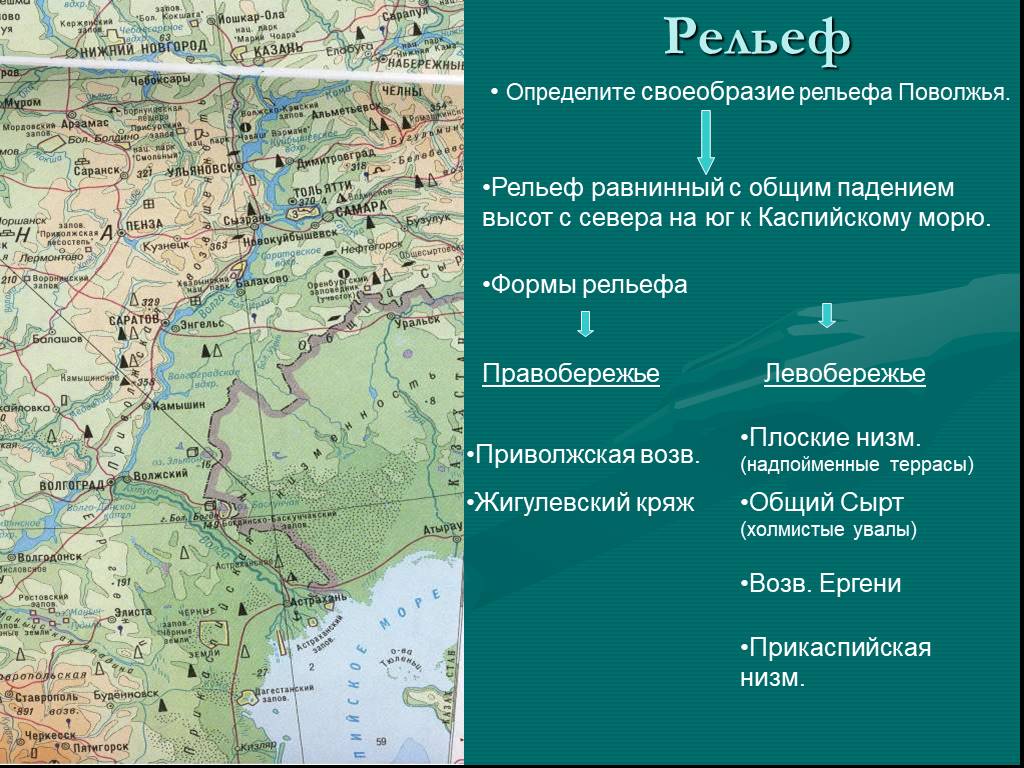 Природные ресурсы не характерные для поволжья. Климат Поволжья география 9 класс. Рельеф Поволжья 9 класс география. Рельеф Поволжья карта. Формы рельефа Поволжья на карте.