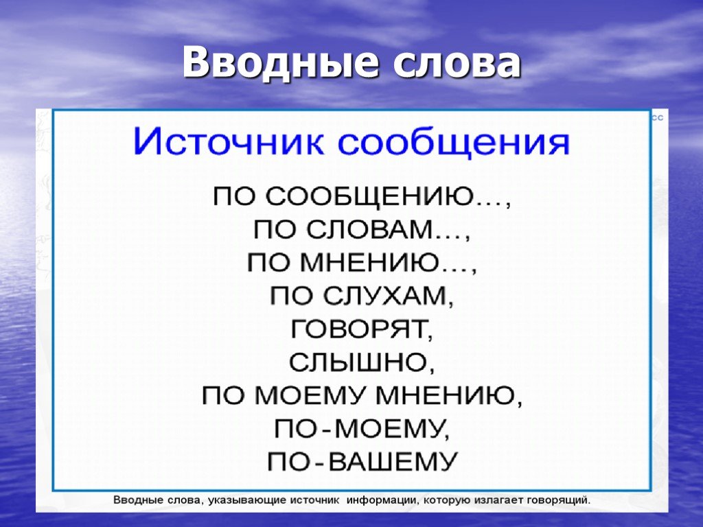 Текст слова для сообщения. Вводные слова. Водные слова. Вводные слова в русском. Вводные слова источник сообщения.