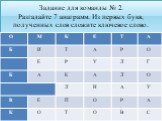 Задание для команды № 2. Разгадайте 7 анаграмм. Из первых букв, полученных слов сложите ключевое слово.