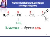 Номенклатура альдегидов (международная). 1 4 3 2 3-метил - бутан аль