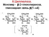 А.Целлюлоза. Мономер -  D-глюкопираноза, гликозидная связь (14)