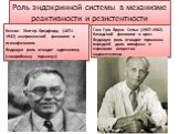 Роль эндокринной системы в механизме реактивности и резистентности. Кеннон Уолтер Бредфорд (1871-1942) американский физиолог и психофизиолог. Ведущую роль отводит адреналину («аварийному гормону»). Ганс Гуго Бруно Селье (1907-1982). Канадский физиолог и врач Ведущую роль отводил гормонам передней до