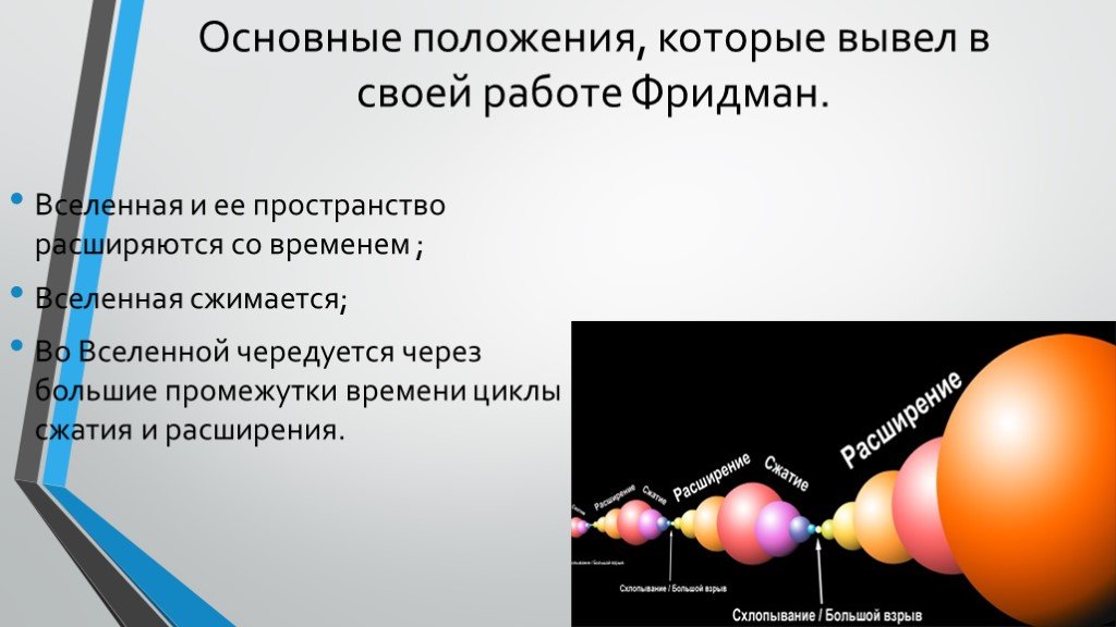 Нестационарная вселенная фридмана презентация