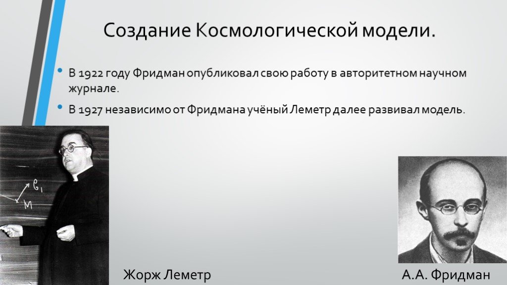 Укажите ученого. Леметр Жорж космологическая модель. Фридман и Леметр. В 1922 году а.а Фридман. Модель Фридмана.