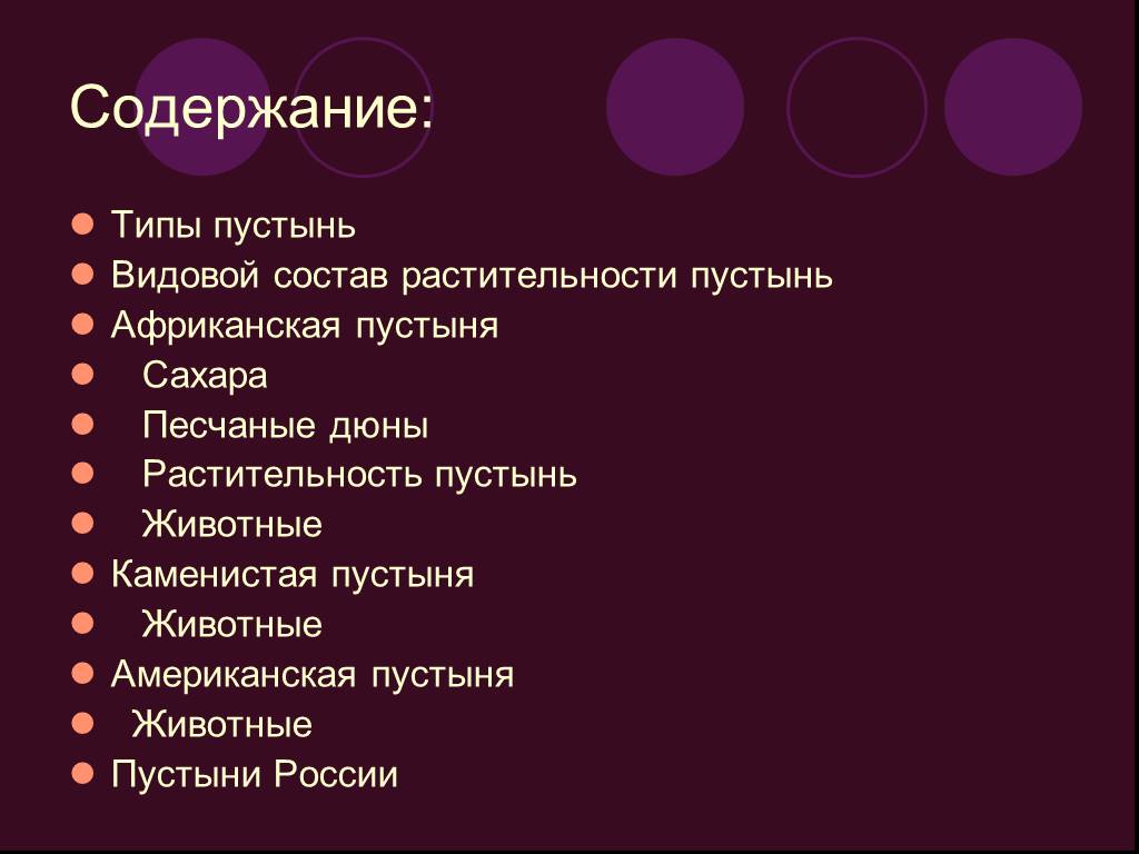 Типы пустынь. Видовой состав пустыни. Видовая структура пустыни.